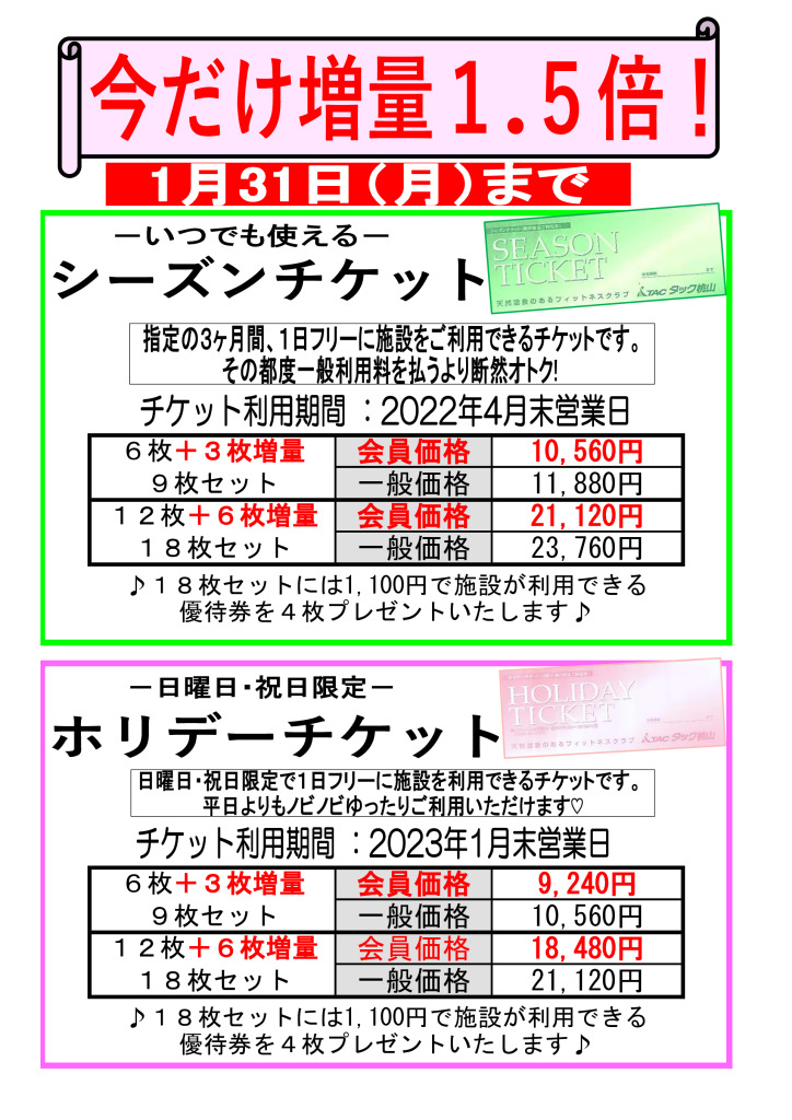 施設利用チケット3枚 - フィットネスクラブ